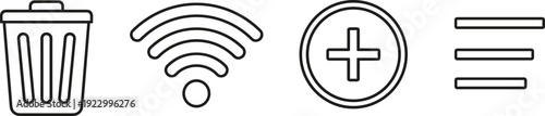 Four icons representing recycling, wireless connection, addition, and settings or equality isolated on transparent background, Vector