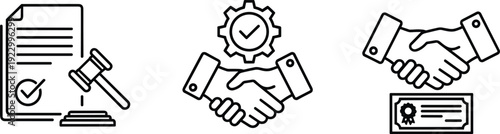 Illustration of legal, partnership, and contract agreement icons isolated on transparent background, Vector