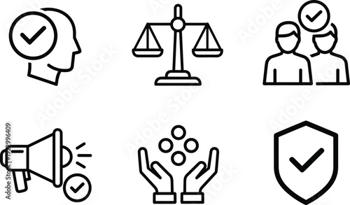 Essential elements representing principles of justice, communication, and trust. isolated on transparent background, Vector