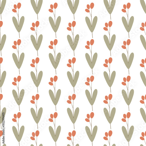 seamless botanical pattern with plants on white background