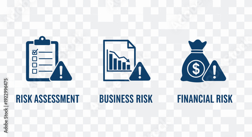 Visual representation of key risk management components in business operations isolated on transparent background, Vector