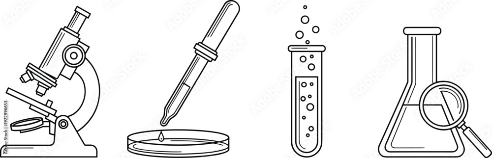 Naklejka premium Essential tools used in basic laboratory experiments and scientific research isolated on transparent background, Vector