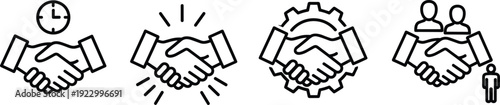 Illustrations depicting various types of handshakes and business agreements isolated on transparent background, Vector