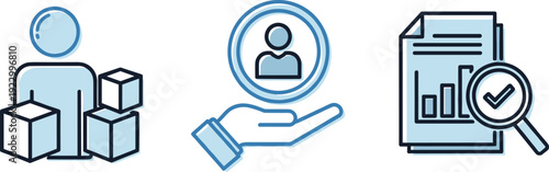 Illustrated icons representing business processes and analytics. isolated on transparent background, Vector