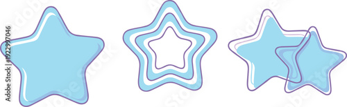 A collection of light blue star shapes in different styles and arrangements isolated on transparent background, Vector