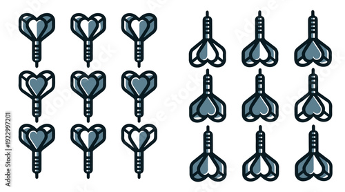 Collection of heart shaped dart icons in modern design