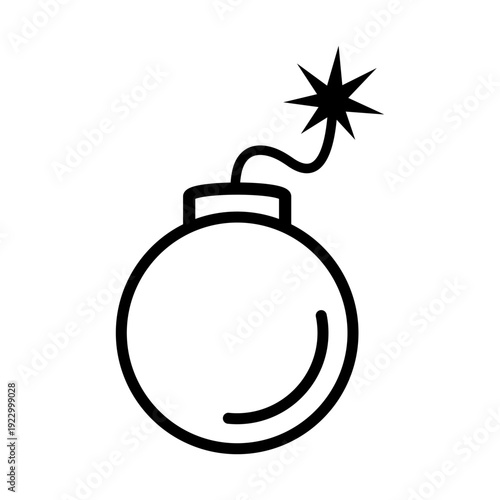 Bomb with Burning Fuse Line Icon, Danger, Warning and Alert Symbol