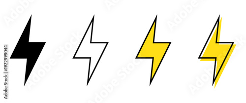 Electric Power Icon Set with Thunderbolt Energy Symbol for App and UI Design