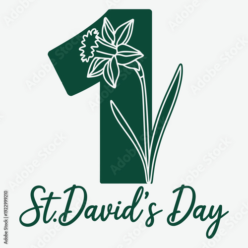 St Davids Day Number One Daffodil Graphic vector illustration