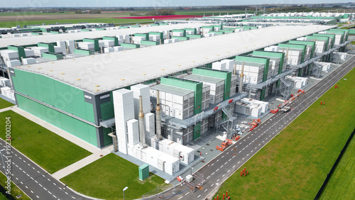 Aerial view of a large datacenter in Noord Holland, The Netherlands