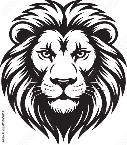 Lion head silhouette vector illustration, bold animal design, fierce predator art, powerful symbol graphics, strength inspiration, leadership emblem, majestic wildlife logo