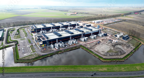 Aerial view of a large datacenter in Noord Holland, The Netherlands