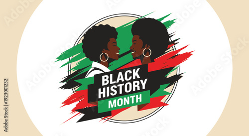 Smiling African American Women Celebrating Black History Month with Vibrant Pan african Colors and Brushstrokes Design