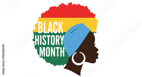 Stylized Profile of a Black Woman with Pan african Flag Colors Afro and black History Month Text
