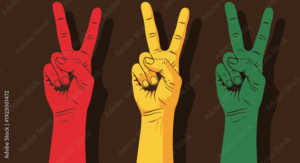 Fototapeta premium Hands Forming Peace Symbol with Vibrant Red Yellow Green Colors for Unity and Solidarity Theme