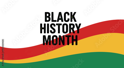 Black History Month Text with Pan african Colors Wavy Stripes on a Dark Background Concept