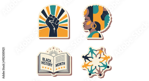 Black History Month Concepts Power Fist Diverse Community Circle Proud Black Woman Historic Book