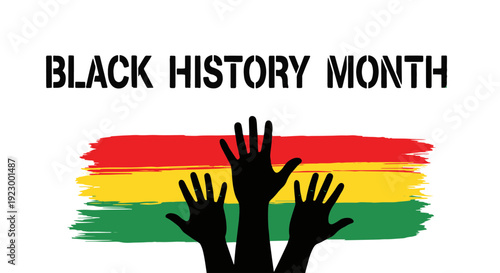 Black History Month Celebration Banner Featuring Pan african Flag Brush Strokes and Diverse Hands