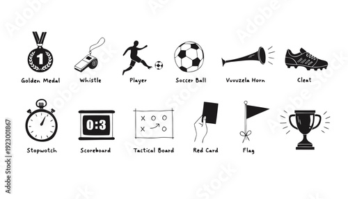 Hand-Drawn Style Black and White Related to Soccer and Sports Competitions