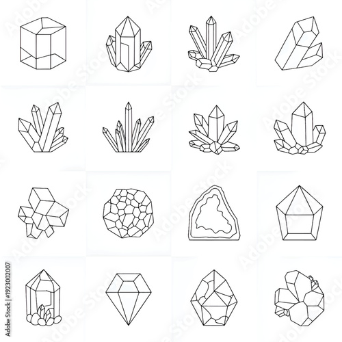 Minimalist crystal mineral icon set