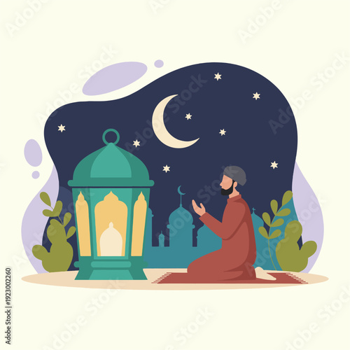 Man Praying Under Starry Night Sky.