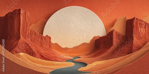 Modern abstract paper cut landscape evokes desert adventure, travel, and natural beauty for branding, editorial, or creative design projects