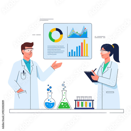 Scientists analyzing data and conducting experiments in a modern laboratory setting