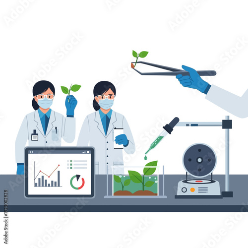 Scientists in Lab Conducting Plant Research with Advanced Technology