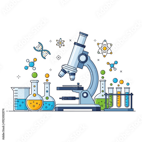 Microscope, DNA, Molecules, Beakers, Test Tubes, Science Lab Equipment, Research, Discovery