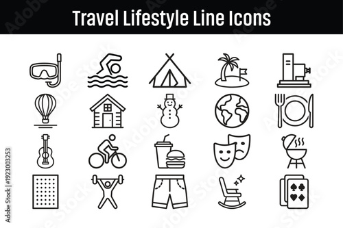 Travel Lifestyle Line Icons Set Minimal Outline Vector