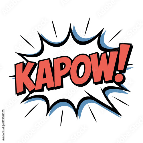 Energetic 'Kapow!' sound effect burst emphasizes comic book action and impact loudly.