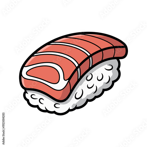 Salmon nigiri sushi illustration rests isolated on a clean white background.