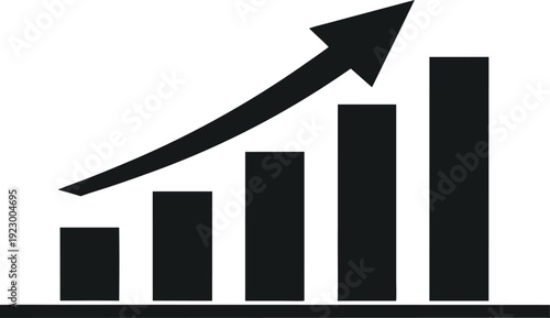 Bar chart showing upward trend with an arrow indicating growth and success