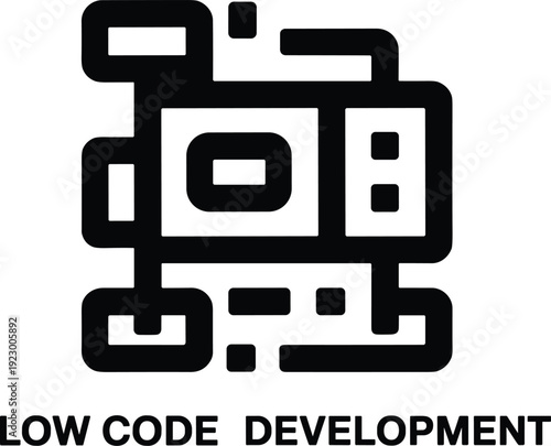 Low Code Development Single Vector Icon with Text Label, Visual App Builder and Rapid Software Automation Platform Concept Illustration