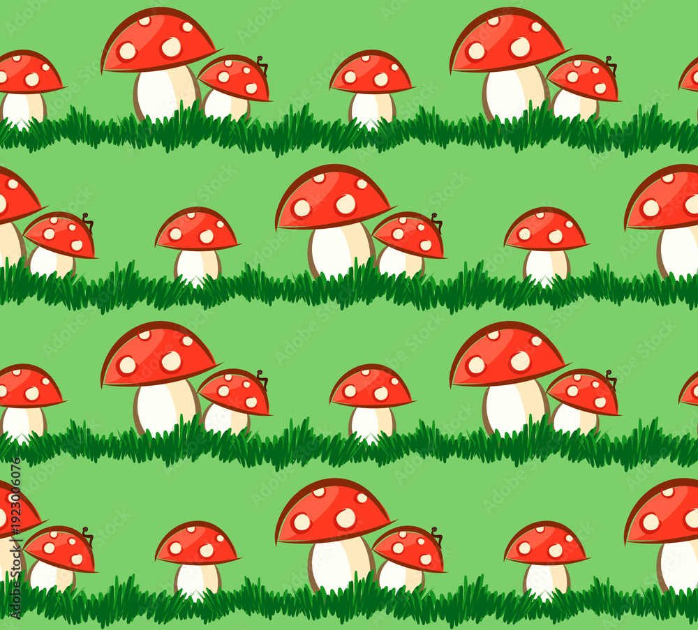 Fototapeta premium A seamless background with forest mushrooms.