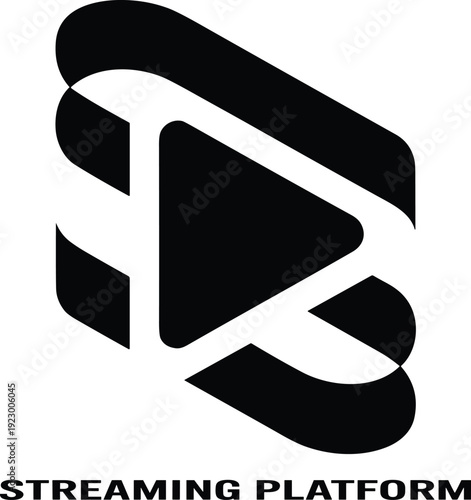 Streaming Platform Single Vector Icon with Text Label, Online Video Media Playback and Live Digital Entertainment Concept Illustration