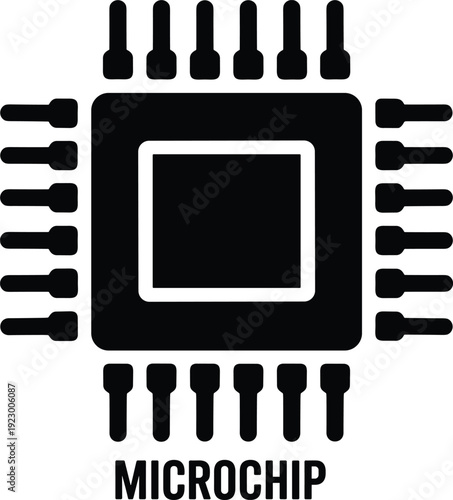 Microchip Line Vector Icon Representing Processor and Technology Concept