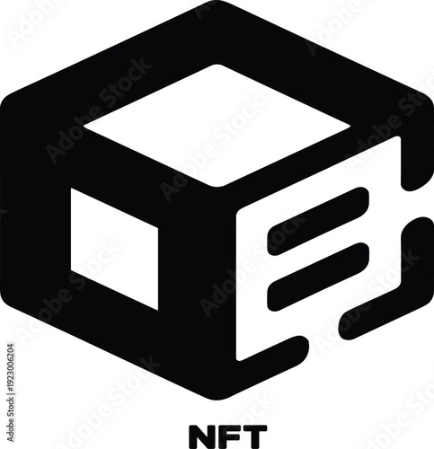 NFT Single Vector Icon with Text Label, Non Fungible Token Blockchain Digital Asset Concept Illustration