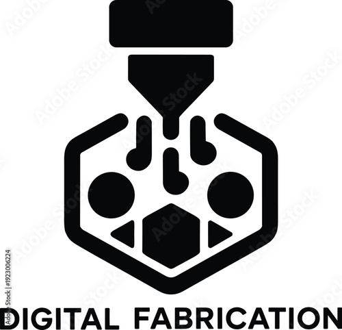 Digital Fabrication Line Vector Icon with 3D Printing Concept