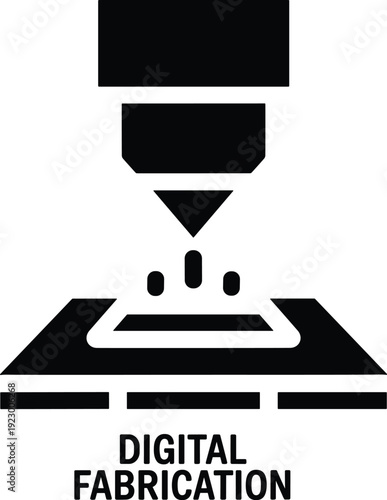 Digital Fabrication Line Vector Icon with 3D Printing Concept