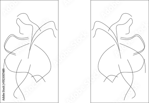 A minimalist architectural CAD block featuring abstract one-line art of a botanical or floral-inspired female figure. The clean, fluid lines create a modern and elegant aesthetic, perfect for contempo