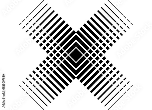 Striped letter X from black lines on a white background. Vector pattern Modern design element. Striped Vector background for covers, advertising, printing, packaging, labels, posters. Technological st