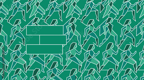 People Running in Various Directions with a Prominent White Outlined Box in the Center