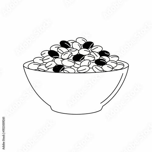 A bowl of assorted beans illustration. Black and white bean with a bowl