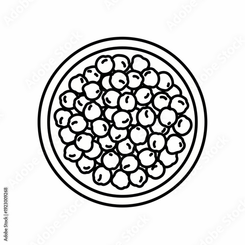 A top-down view of chickpeas arranged neatly in a dish