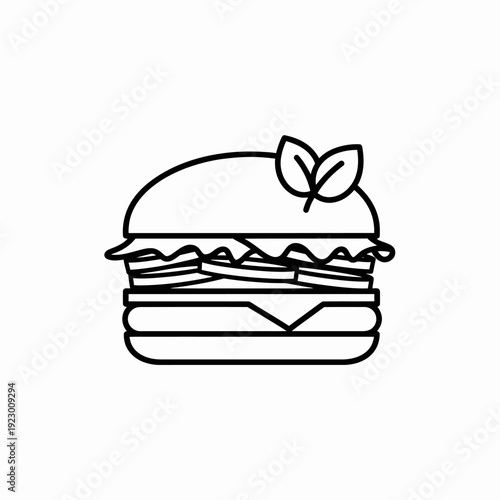 A mouth-watering, detailed outline illustration of a vegan burger with leafy greens on top. Perfect for restaurant menus or health-conscious content