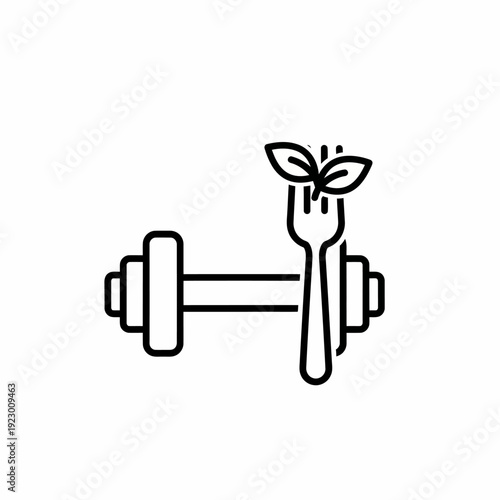 Illustration showing the balance between exercise and healthy eating, with a dumbbell and fork. 