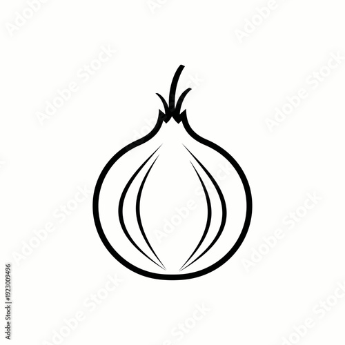 Simple Line art onion design. A black and white depiction of a single onion