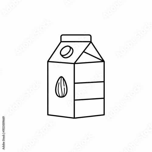 A simple line drawing of an almond milk carton, representing a healthy and modern beverage choice