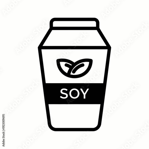 A minimalistic illustration of a soy milk container with a modern, clean design